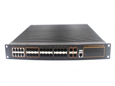 24千兆光+8千兆電+4個萬兆SFP+ 萬兆網管型機架式工業匯聚交換機